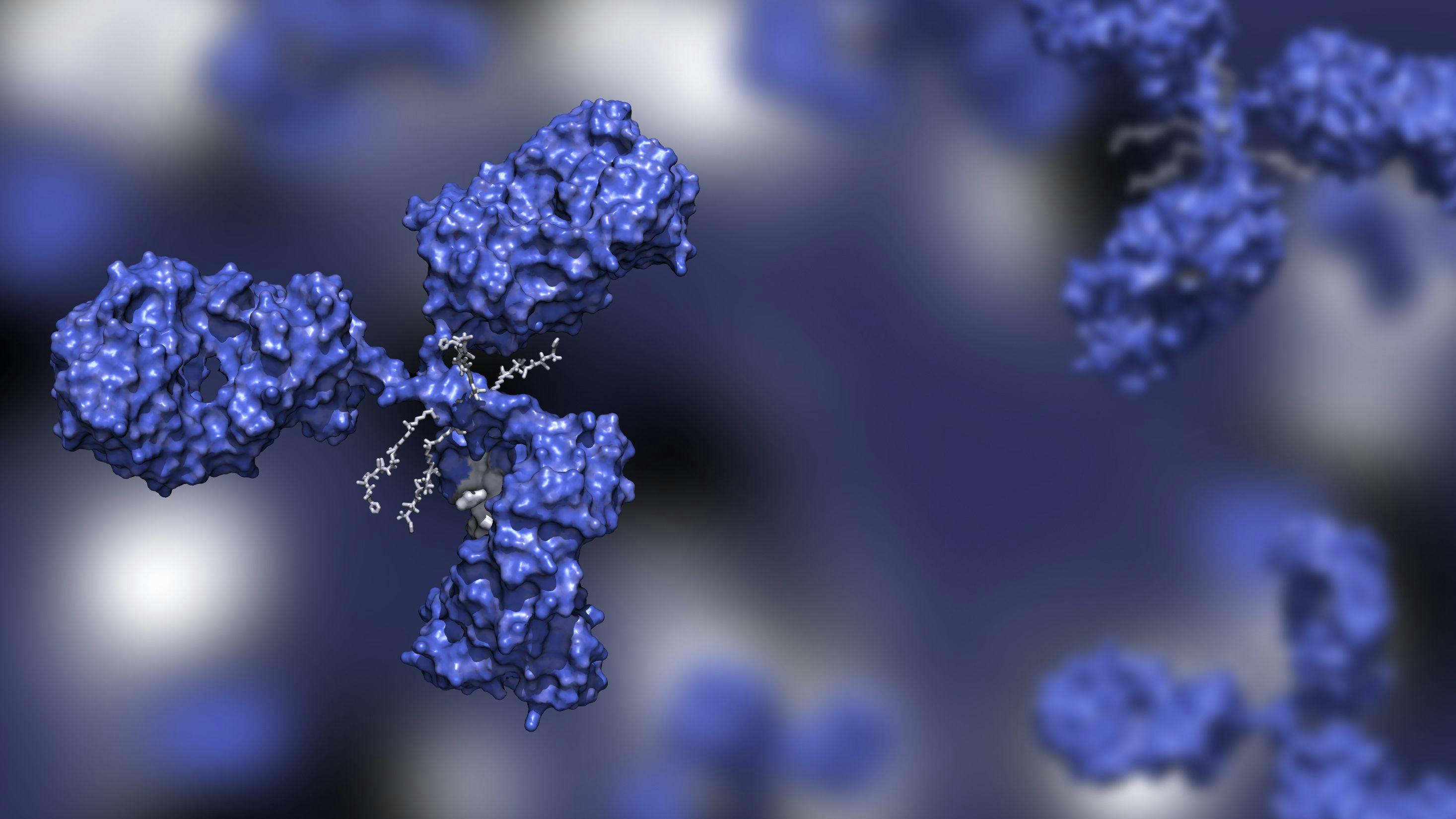 Antibody-drug conjugate 3d image in blue | Image credit: huenstructurebio.com stock.adobe.com