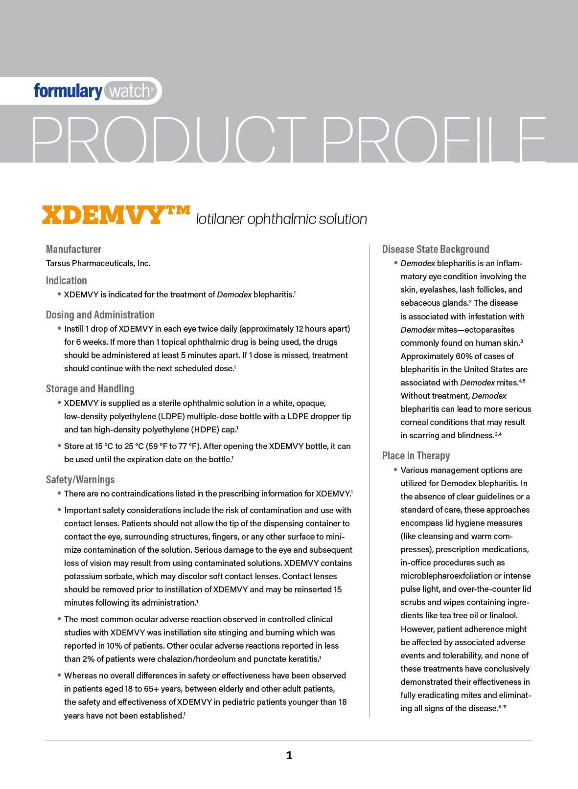 Product Profile: XDEMVY (lotilaner ophthalmic solution)