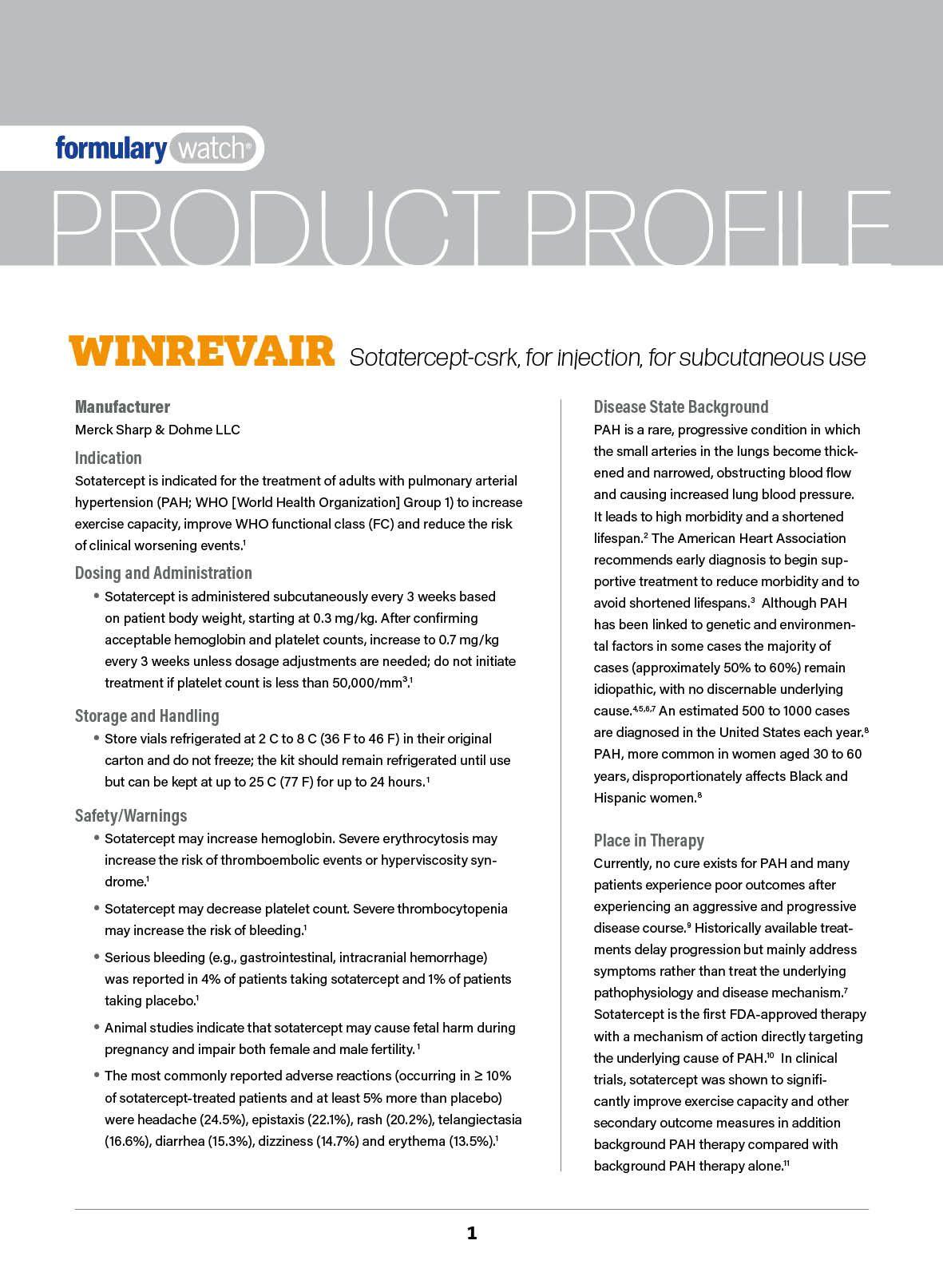 Product Profile: WINREVAIR (sotatercept-csrk, for injection, for subcutaneous use)