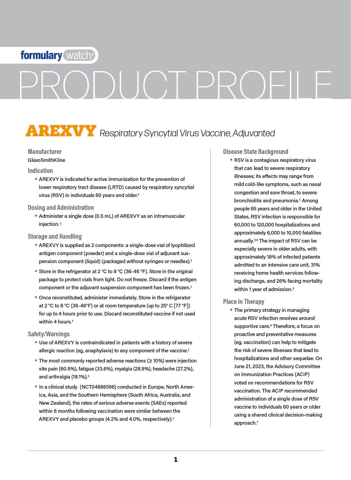 Product Profile: AREXVY (respiratory syncytial virus vaccine, adjuvanted)