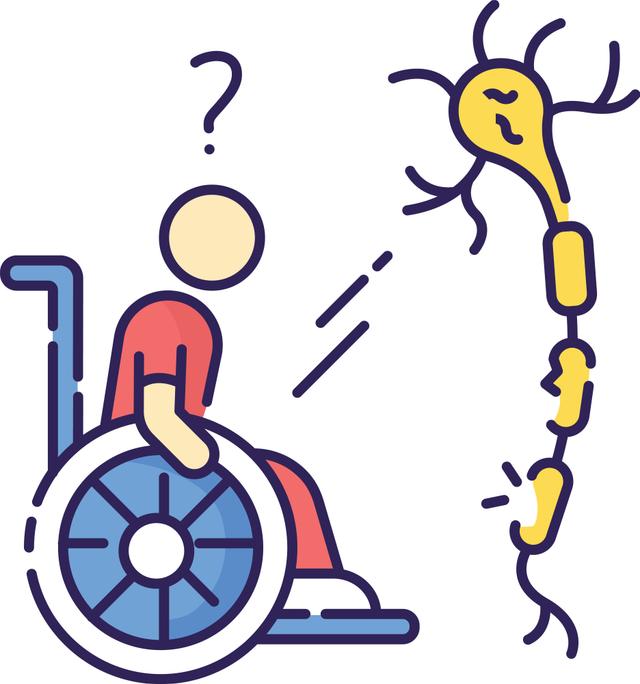 cartoon of man in wheelchair with drawimng of nerve cell | Image credit: ©bsd studio stock.adobe.com